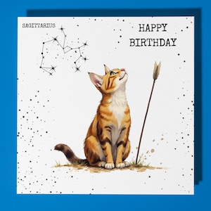 Schütze Katze Alles Gute zum Geburtstag Karte Lustiges Tier - Premium Grußkarte & Umschlag - Personalisierte Sternzeichen Karte - Freund Mum Tochter
