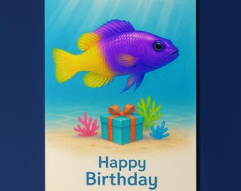 Rainbow Fish Parade Collection - Bicolor Dottyback Fish - Birthday Card - Funny Animal - Premium Greeting Card Envelope - Personalised card