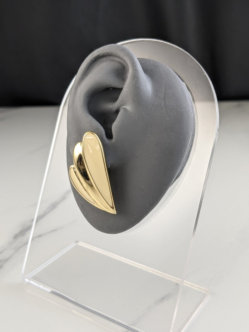 Lovely Vintage Gold-tone Cream Colour Enamel Clip on Earrings by Trifari Jewellery