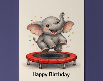 Animal Hugs Collection Elephant Bounce Mode Activated Happy Birthday Card  Premium Card and Envelope Personalised Friends Family members