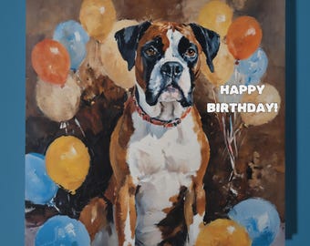 Handmade Boxer dog Birthday Card - Funny Animal Card - Premium Greeting Card & Envelope - Personalised Dog card- Mum Dad Son Sister Friend