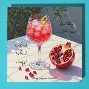Granatapfel-Cocktail - Strahlend, lebendig, spritzig - Alles Gute zum Geburtstagkarte - Premium Grußkarte & Umschlag - Personalisierte lustige Karte