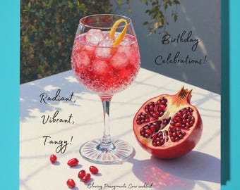 Pomegranate Sour cocktail - Radiant, Vibrant, Tangy  - Happy Birthday Card - Premium Greeting Card & Envelope - Personalised funny card