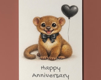 Animal Hugs Collection Kinkajou Black Bow Happy Anniversary Card - Premium Greeting Card Envelope - Personalised funny Boyfriend Girlfriend