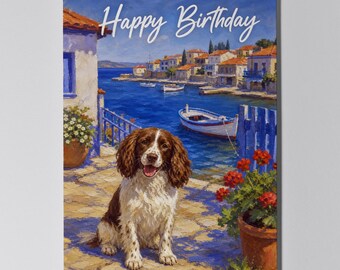 English Springer Spaniel Personalised Birthday Card, Coastal Dog Card