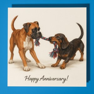 Boxer und Dackel Hunde - Happy Jubiläum Karte Lustiges Tier - Premium Grußkarte & Umschlag - Personalisierte Hundekarte - Mann Frau