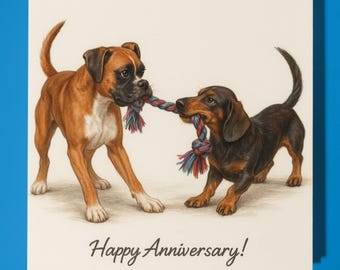 Boxer and Dachshund Dogs - Happy Anniversary Card  Funny Animal - Premium Greeting Card & Envelope - Personalised Dog card - Husband Wife