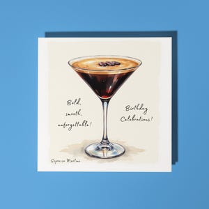 Cocktail martini expresso fait main en vous souhaitant une année audacieuse et brillante Carte de joyeux anniversaire Carte de voeux et enveloppe premium pour amoureux des animaux
