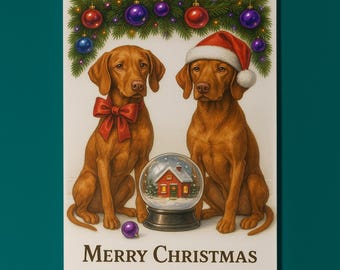 Vizsla Dogs Duo - Cozy Nose & Snow Globe - Merry Christmas Card - Funny Dogs - Dog Breeds - Premium Greeting Card and Envelope Personalised