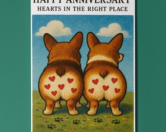 Corgi Dogs Hearts in the right place - Anniversary Card - Funny Dog Breeds - Premium Greeting Card Envelope - Personalised - Couple Spouses