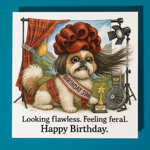 Shih Tzu - Un look impeccable. Se sentir sauvage - carte de joyeux anniversaire - enveloppe de carte de voeux premium - carte amusante personnalisée - ami de la famille