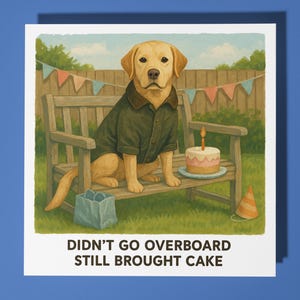 Perro con pastel - Tarjeta de feliz cumpleaños - Animal divertido - Sobre de tarjeta de felicitación premium - Tarjeta de perro personalizada - Hermana, hija, amiga, mamá, papá