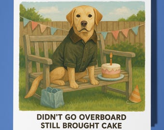 Dog with cake - Happy Birthday Card - Funny Animal - Premium Greeting Card Envelope - Personalised Dog card - sister daughter friend Mum Dad