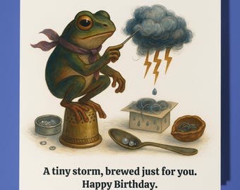 Frog with cloud -  A tiny storm, brewed just for you - Happy Birthday Card - Premium Greeting Card & Envelope - Personalised card - Friend