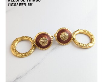 Elegant Vintage  Jewellery Terracotta and Gold Tone Earrings