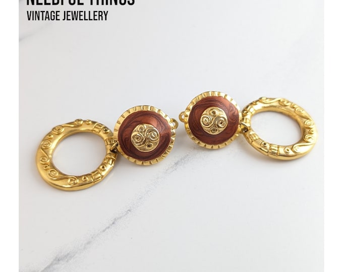 Elegant Vintage  Jewellery Terracotta and Gold Tone Earrings