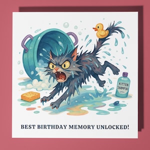 Fine Art Funnies Collection - Funny cat - Best Birthday memory - Happy Birthday Card - Premium Greeting Card & Envelope - Personalised card