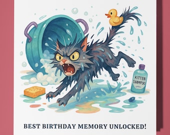 Fine Art Funnies Collection - Funny cat - Best Birthday memory - Happy Birthday Card - Premium Greeting Card & Envelope - Personalised card