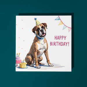 Race de chien boxer mignonne faite main avec gâteau Carte de joyeux anniversaire Carte d'animal drôle Carte de voeux et enveloppe premium pour amoureux des animaux