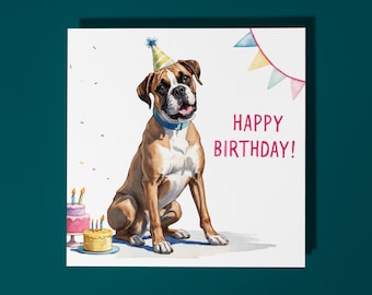 Handmade Cute Boxer Dog breed with Cake Happy Birthday Card Funny Animal Card Animal Lovers Premium Greeting Card & Envelope