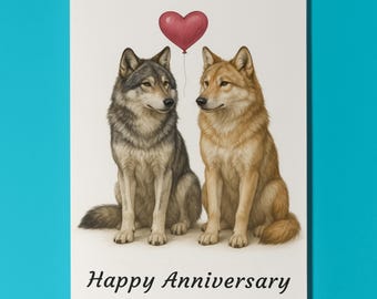 Animal Hugs Collection - Loyal Hearts Wolves - Happy Anniversary Card - Funny Animal - Premium Greeting Card & Envelope - Personalised card
