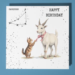 Capricorne chat joyeux anniversaire carte drôle d'animal - enveloppe de carte de voeux premium - carte de signe du zodiaque personnalisée - soeur amie maman fille