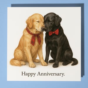 Twee labradors - rode strikken - gelukkige verjaardagskaart grappig dier - premiumwenskaart en envelop - gepersonaliseerde hondenkaart - echtgenoot