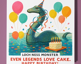 Loch Ness Monster - Birthday Card - Personalised card -  Funny Animal Card - Premium Greeting Card & Envelope Mum Dad Son Sister Friend