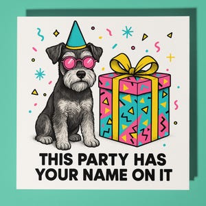 80er Jahre Zwergschnauzer - Happy Birthday Karte - Premium Grußkarte und Umschlag Personalisierte lustige Hundekarte - Freund Opa Familie