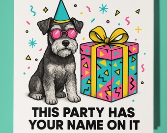 80s Miniature Schnauzer -  Happy Birthday Card - Premium Greeting Card and Envelope Personalised funny dog card - Friend Grandad Family