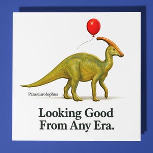 Dinosauro Parasaurolophus - Biglietto di auguri di compleanno - Biglietto personalizzato - Biglietto di auguri con animali divertenti - Biglietto di auguri premium e busta per mamma, figlio, sorella, amica
