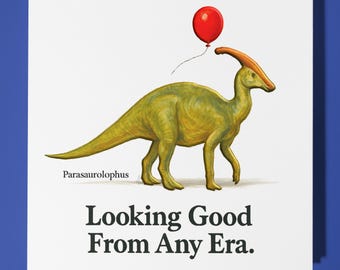 Dinosaur Parasaurolophus - Birthday Card - Personalised card - Funny Animal Card - Premium Greeting Card & Envelope Mum  Son Sister Friend