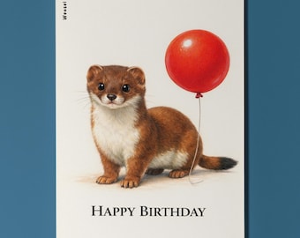 Animal Hugs Weasel: Sleek Celebration Happy Birthday Card Premium Handmade Greeting Card Envelope Personalised Cute Animal Illustration