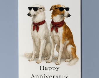 Dog Breeds Collection -  Borzoi dogs Duo Sunglass Happy Anniversary Card - Funny Animal - Premium Greeting Card Envelope - Personalised card