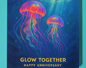 Bright glowing jellyfish - Happy Anniversary Card - Funny Animal - Premium Greeting Card & Envelope - Personalised card - Wife Husband