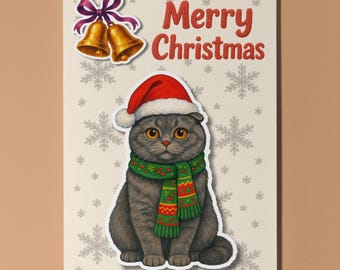 Scottish Fold Cat  - Pop Pets 3D Collection Merry Christmas Card - Funny Animal - Premium Quality Greeting Card Envelope - Personalised card