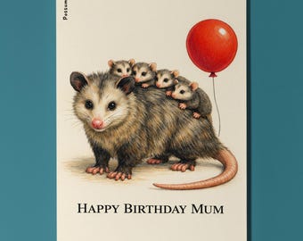 Animal Hugs Series Glass Bead Chain Necklace Happy Birthday Mum Card Premium quality Greeting Card Envelope Personalised Marsupial Opossum