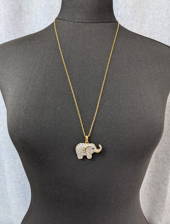 Lovely Vintage Elephant pendant brooch and long delicate chain by Avon Jewellery