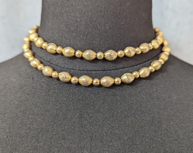 Lovely Vintage Jewellery Gold-tone Beaded Double Chain Necklace Choker