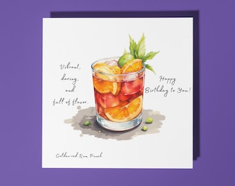 Handmade  Golden-red rum punch - cocktail -  Vibrant, daring, and full of flavor. - Happy Birthday Card Premium Greeting Card & Envelope