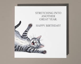 Handmade Funny Cat Smiles Happy Birthday Card - Funny Animal Card Animal Lovers Premium Greeting Card With White Envelope