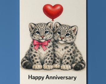 Animal Hugs Collection Two Snow Leopards Rare and Beautiful Love Happy Anniversary Card - Premium Greeting Card Envelope Personalised Funny