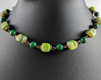 Vintage Green Faux Jade Link necklace