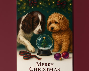 Springer Spaniel Cockapoo Dogs - Cozy Nose and Snow Globe - Christmas Card - Funny Dog Breeds - Premium Greeting Card Envelope Personalised