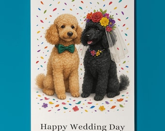 Dog Breeds Collection - Poodle Dogs - Happy Wedding Day Card - Funny Animal - Premium Greeting Card & Envelope - Personalised card - Couples