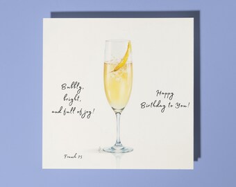 Handmade  French 75 cocktail -  Bubbly, bright, and full of joy!  - Happy Birthday Card Premium Greeting Card & Envelope