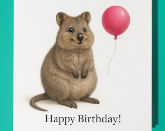Animal Hugs Collection - Smiley McFloof Quokka - Happy Birthday Card - Funny Animal - Premium Greeting Card & Envelope - Personalised card