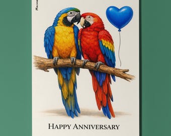 Animal Hugs Series Macaws: Colorful Connection Happy Anniversary Card  Premium quality Greeting Card Envelope Personalised Couples Husband
