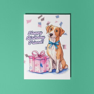 Handgemachter süßer Hund mit blauer Schleife Alles Gute zum Geburtstag Freund! Karte Lustige Tiere Karte Premium Grußkarte und Umschlag