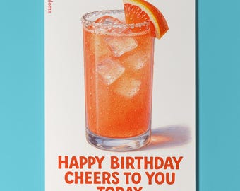 Cocktail Wishes Collection - Paloma Cocktail - Cheers to You Today Happy Birthday Card - Premium Greeting Card Envelope - Personalised card